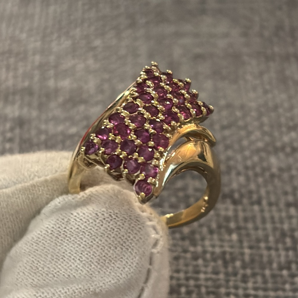 Vintage gold over 925 silver ruby cluster cocktail ring size 7